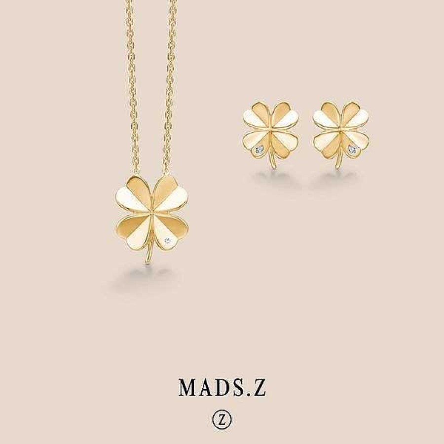 Ohrringe Mads Z | Mads Z - Klee-Ohrstecker Mit Zirkon Aus 8Kt. Gold