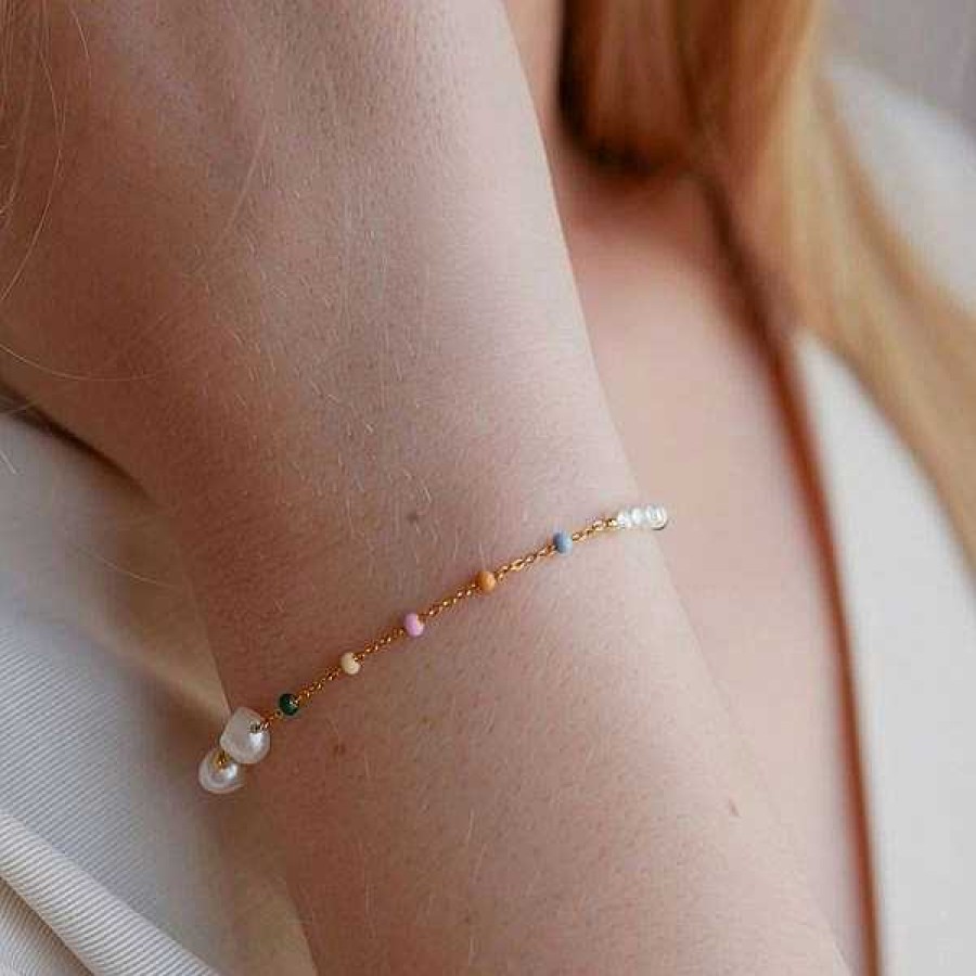 Armb Nder Enamel Copenhagen | Enamel - Lola Perla Armband Mit Perlen In Gold Plattiert