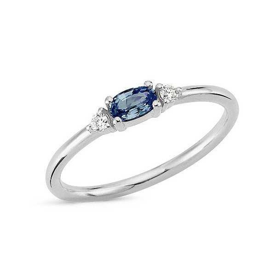 Ringe Nuran | Petit Oval - Ring Mit Ovalem Blauem Saphir Aus 14 Karat Wei Gold Mit Einem Gesamtgewicht Von 0,05Ct.