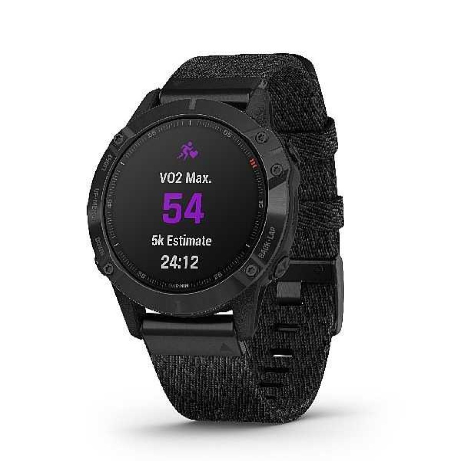 Uhren GARMIN | Garmin Fenix 6 - Pro Und Sapphire, Schwarz Dlc Mit Schwarz Meliertem Nylonband