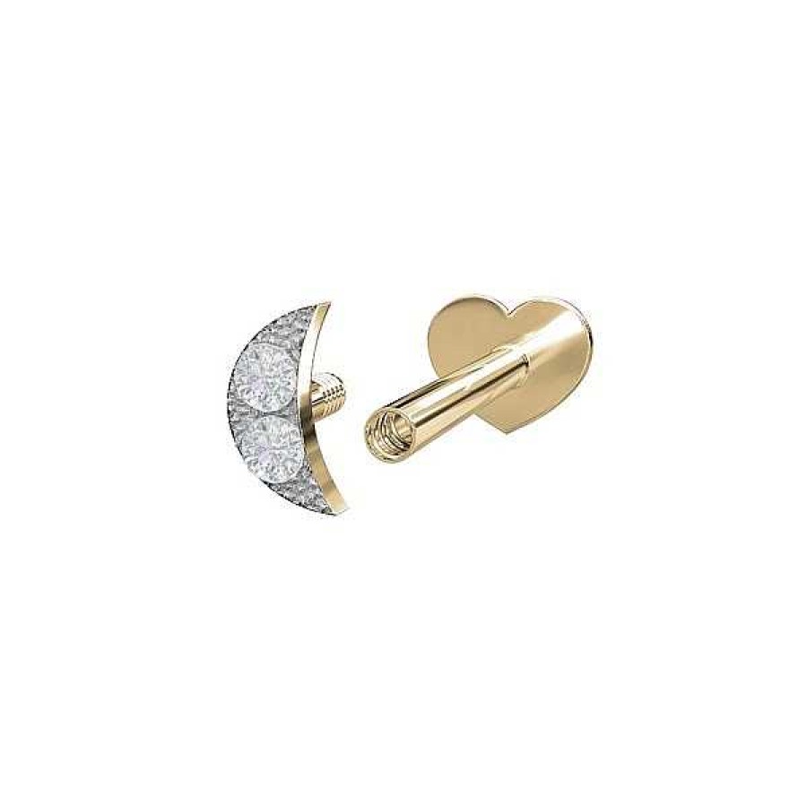 Ohrringe Nordahl Andersen | Piercingschmuck - Pierce52, 14-Kar Tiges Gold-Labret Mit Mond Und Diamanten