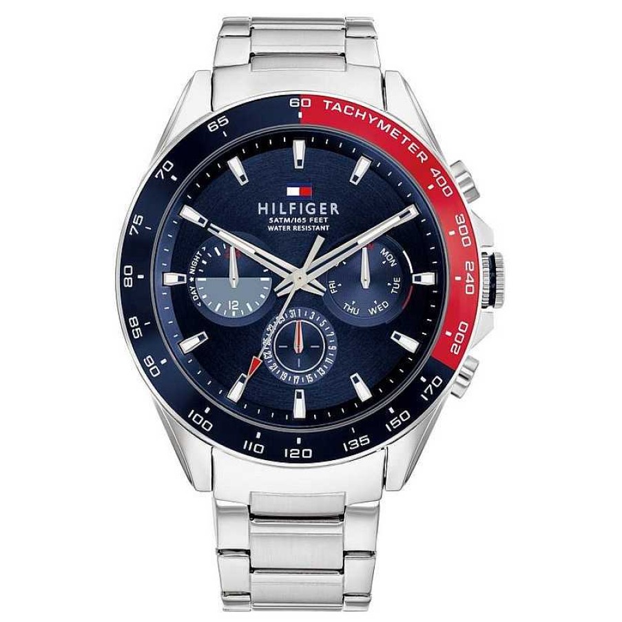 Uhren Tommy Hilfiger | Tommy Hilfiger - Owen Herrenuhr Mit Stahlarmband Und Schwarzem Zifferblatt Mit Roten Details