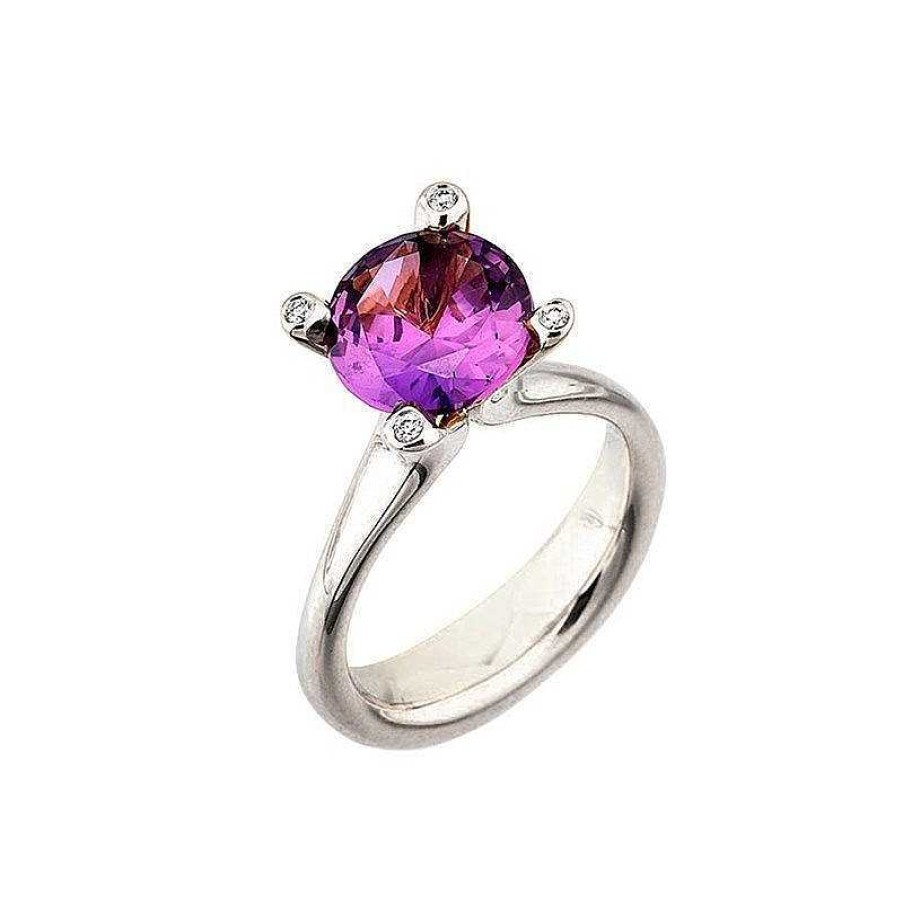 Ringe Nuran | Cocktailring Aus 14 Karat Wei Gold Mit Amethyst Und Diamanten