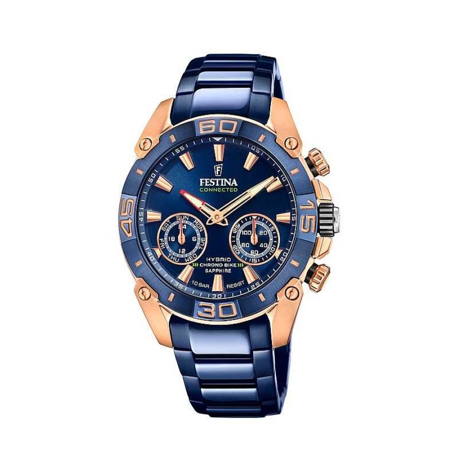 Uhren Festina | Festina - Herrenuhr Chrono Bike Special Edition Connected In Blau Und Gold