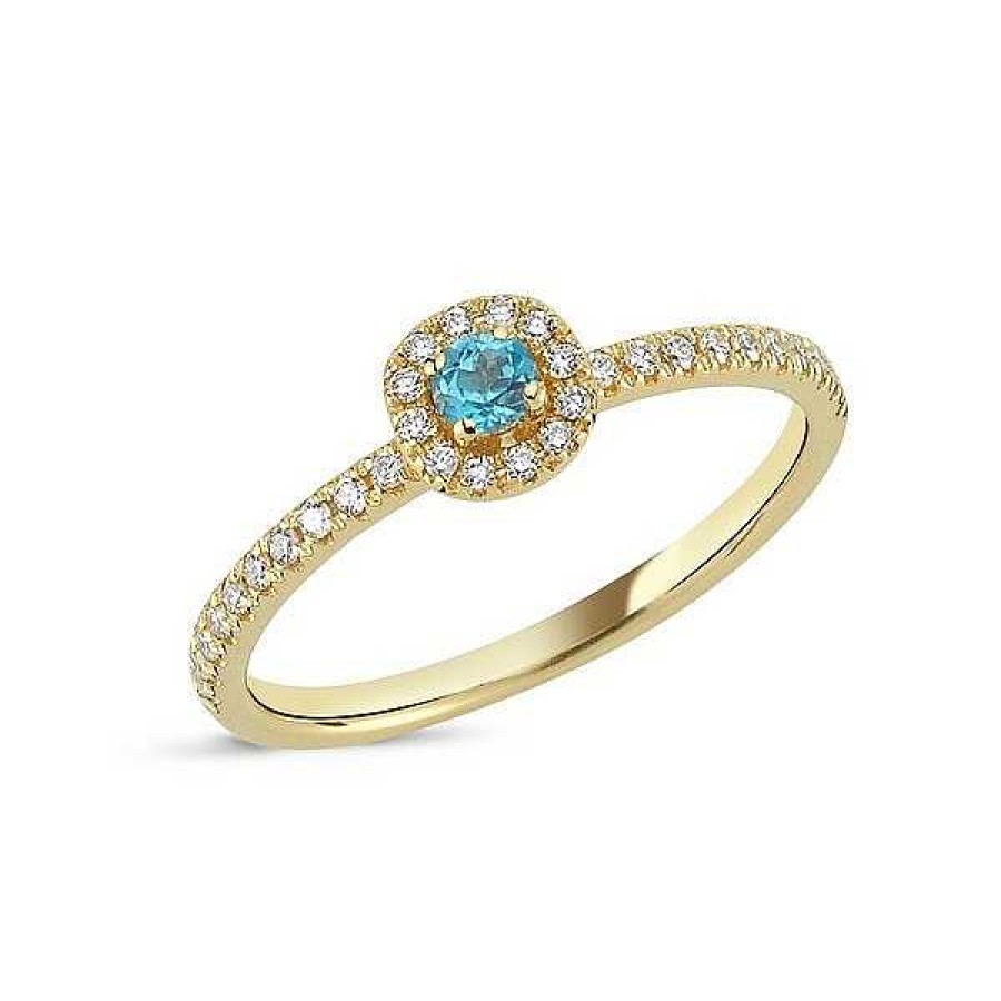 Ringe Nuran | Sofia - Diamantring Mit Blauem Topas Aus 14-Kar Tigem Gold Mit Insgesamt 0,17 Kt.