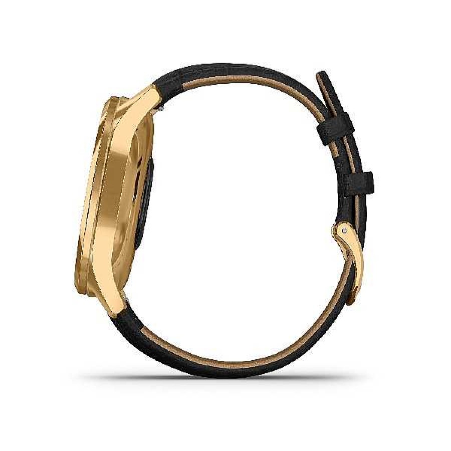 Uhren GARMIN | Garmin - Vivomove Luxe 24K Gold-Farbig Mit Schwarzem Lederband*