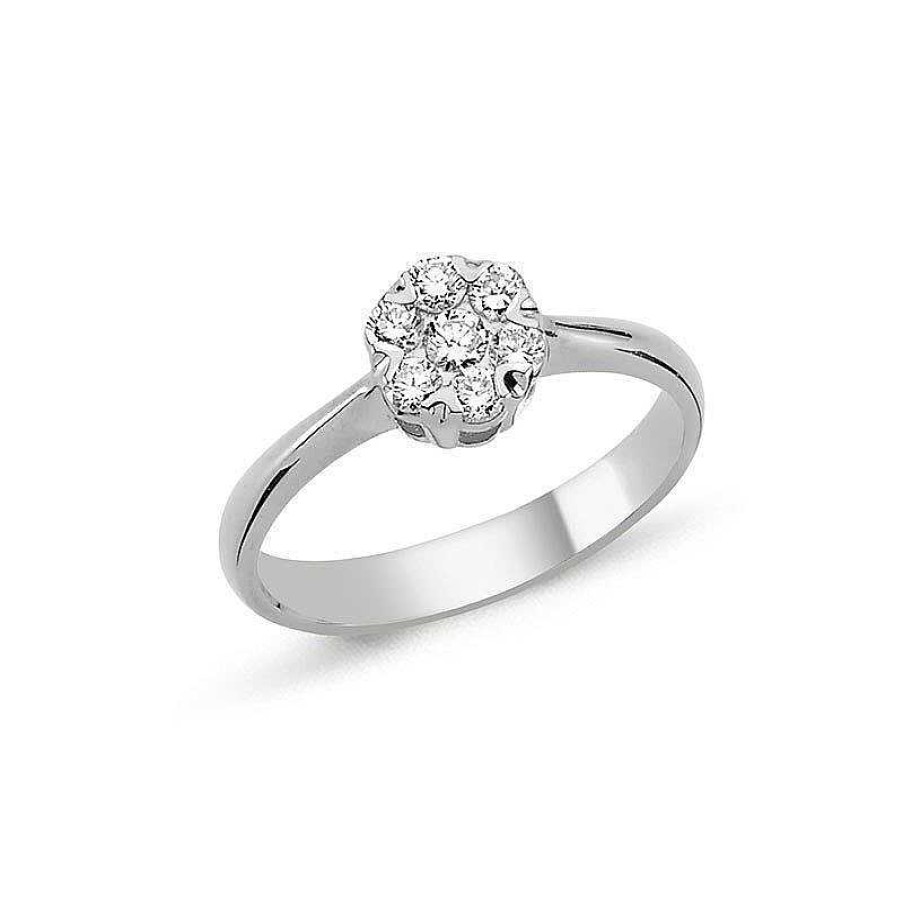 Ringe Nuran | Flora Diamantring - 14 Karat Wei Gold Mit Blume Aus Diamanten Von 0,17-0,57 Karat