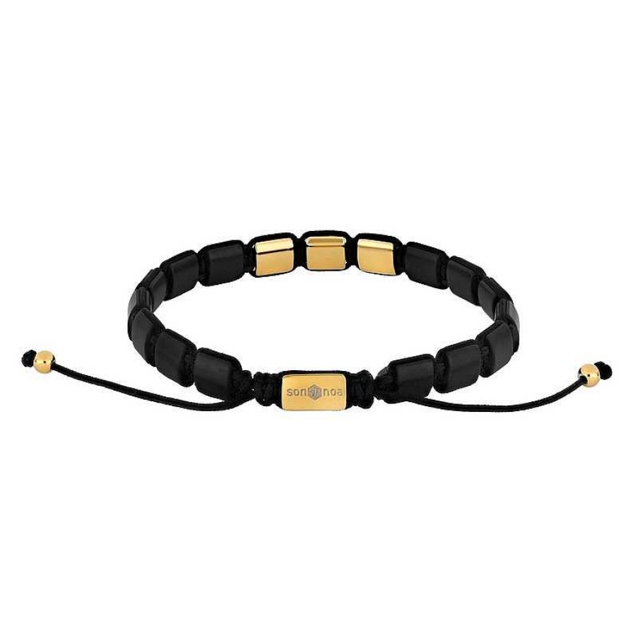 Armb Nder Nordahl Andersen | Son Of Noa - Herrenarmband 3Xsquare Aus Vergoldete Stahl Mit Schwarzem Onyx