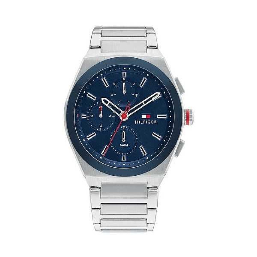 Uhren Tommy Hilfiger | Tommy Hilfiger - Connor Herrenuhr Aus Silber Mit Blauem Zifferblatt Und Stahlarmband