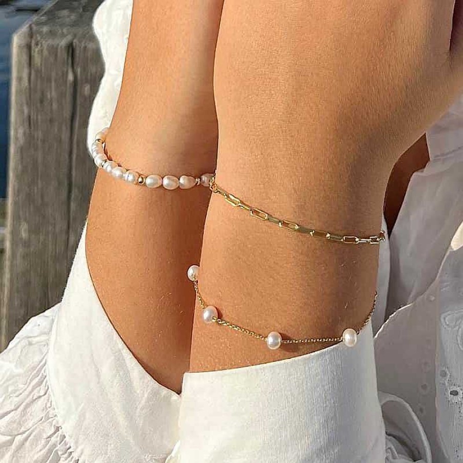 Armb Nder MerlePerle | Merleperle - Agnes Armband In Vergoldete Silber Mit F Nf Perlen