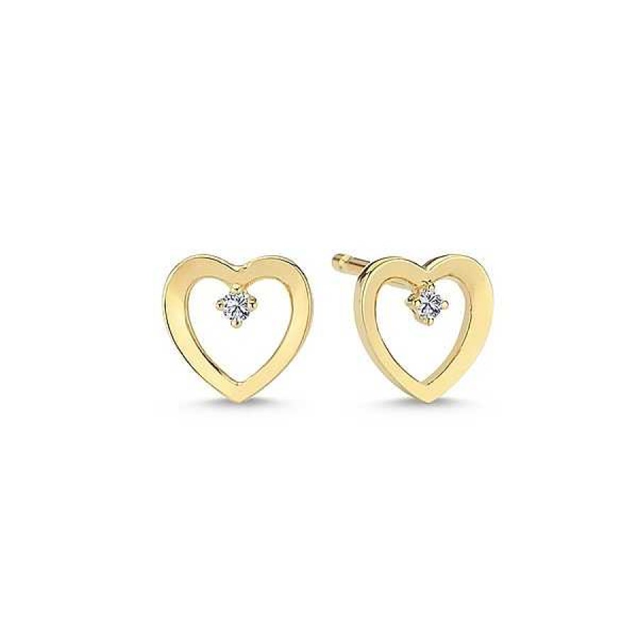 Ohrringe Nuran | 14 Kt. Herzstecker Aus Gold Mit 2 X 0,01Ct Diamanten