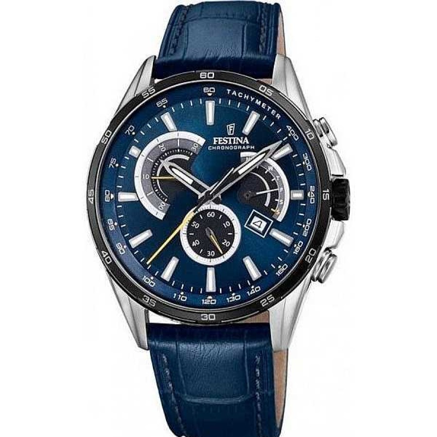 Uhren Festina | Festina - Herrenuhr In Blauem Leder Sportmodell