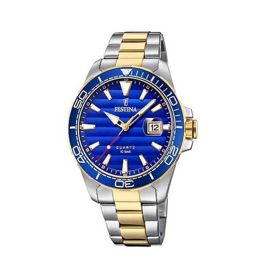 Uhren Festina | Festina - Prestige Herrenuhr Mit Zweifarbigem Goldenen Doppelzifferblatt Und Blauem Zifferblatt