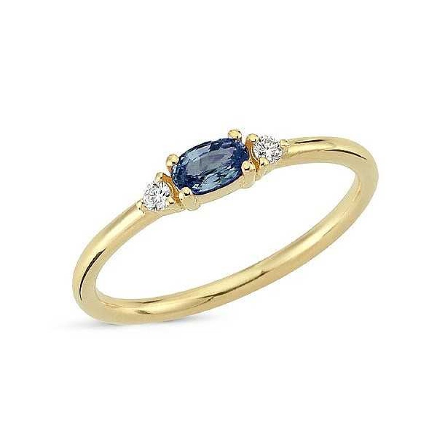 Ringe Nuran | Petit Oval - Ring Mit Ovalem Blauem Saphir Aus 14-Kar Tigem Gold Mit Einem Gesamtgewicht Von 0,05Ct.