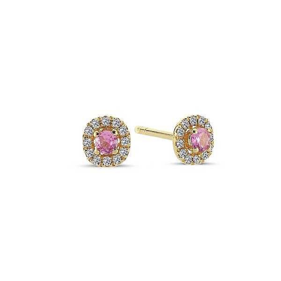 Ohrringe Nuran | Sofia - Ohrringe Aus 14-Kar Tigem Gold Mit Rosa Saphiren Und Diamanten Von Insgesamt 0,12 Ct.