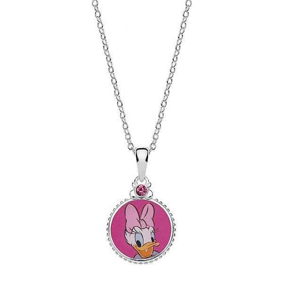 Halsketten Støvring Design | Disney - Daisy Duck Halskette Mit Rosa Enamel Und Rosa Rubin In Silber