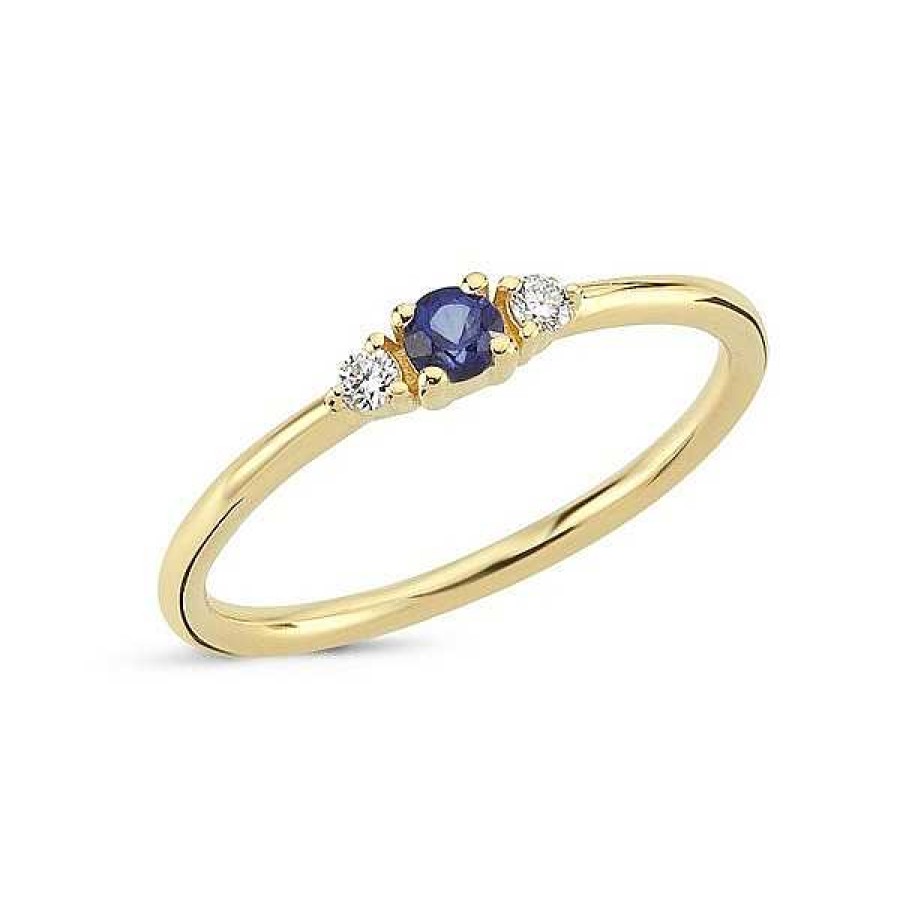 Ringe Nuran | Petit - Ring Aus 14-Kar Tigem Gold Mit Blauem Saphir Und Diamanten Von Insgesamt 0,05 Ct.