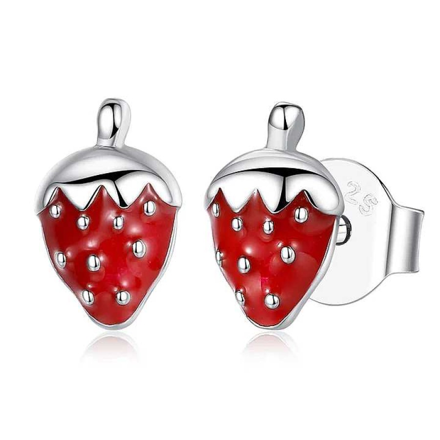 Kinderschmuck ByBirch | Bybirch Kinder - Ohrringe Aus Silber Mit Erdbeeren