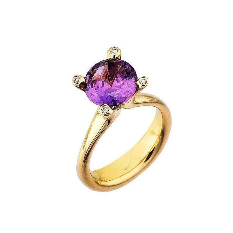 Ringe Nuran | Cocktailring Aus 14 Karat Gold Mit Amethyst Und Diamanten