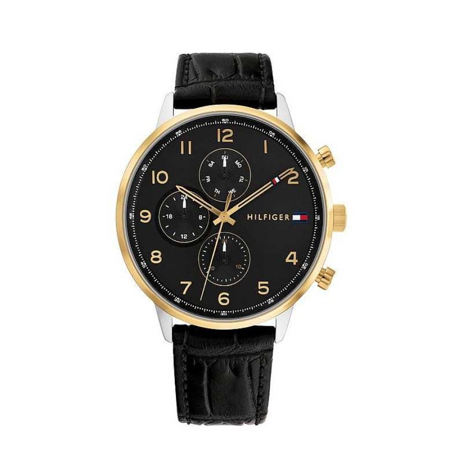 Uhren Tommy Hilfiger | Tommy Hilfiger - Leonard Herrenuhr Mit Lederarmband Und Schwarzem Zifferblatt