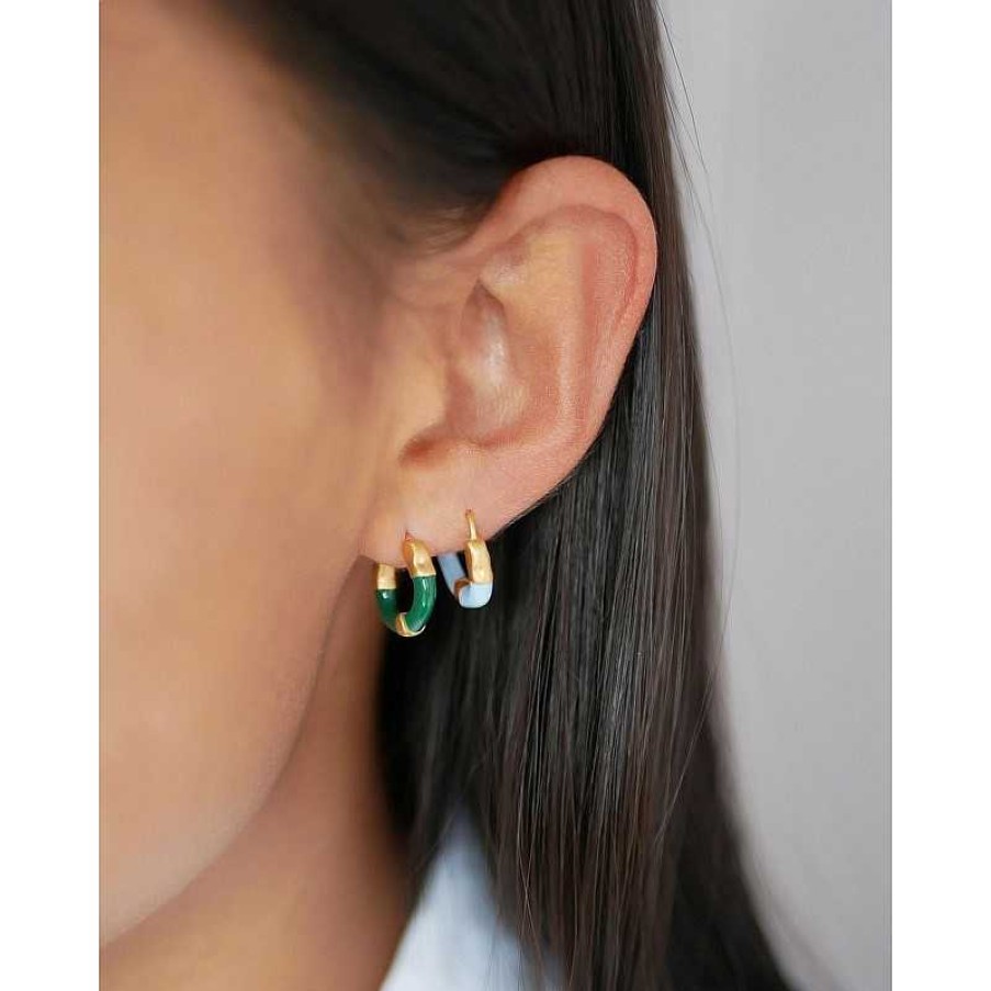 Ohrringe Enamel Copenhagen | Enamel - Lina Large Hoops I Vergoldete Silber M Petrol Geen