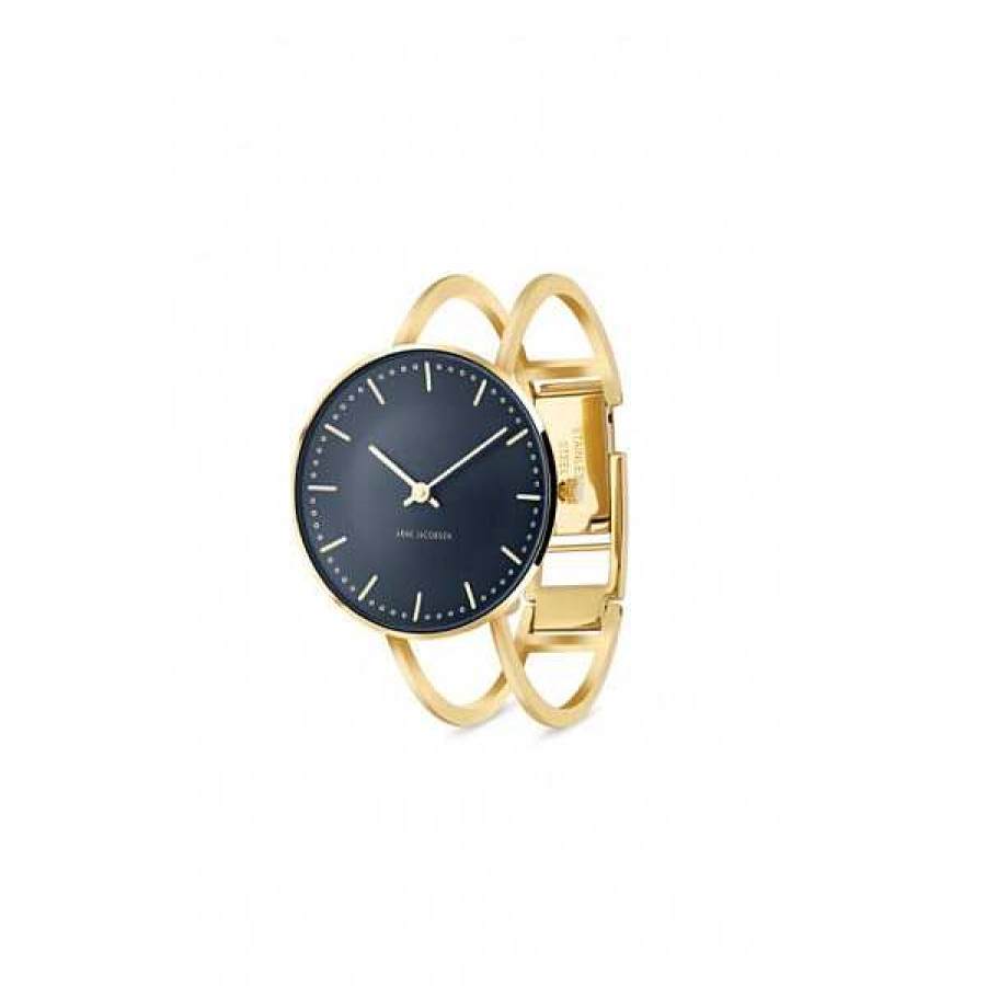 Uhren Arne Jacobsen | Arne Jacobsen - Oxford Blue Rathaus-Armreif Uhr - 34 - Oxford Blaues Zifferblatt Und Goldener Armreif