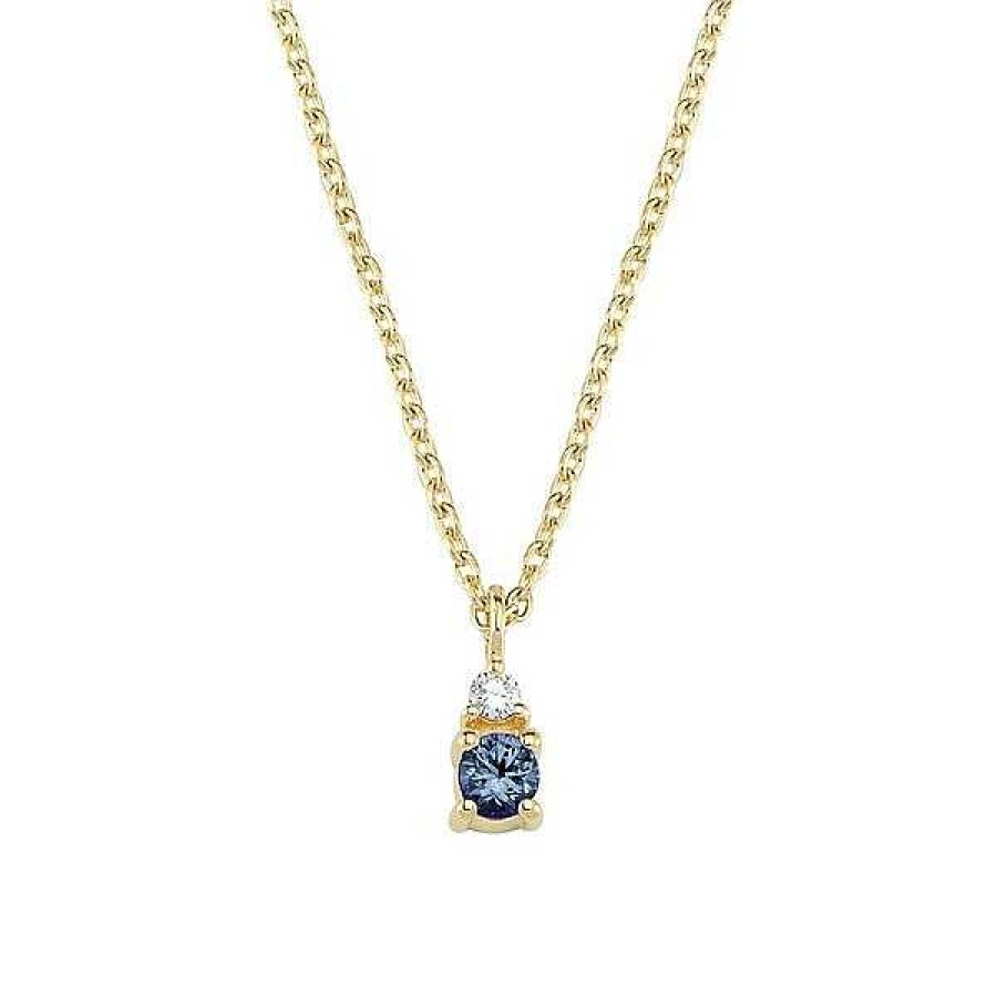 Halsketten Nuran | Petit - Anh Nger Mit Blauem Saphir Aus 14-Kar Tigem Gold. Insgesamt 0,025 Ct. Mit Kette