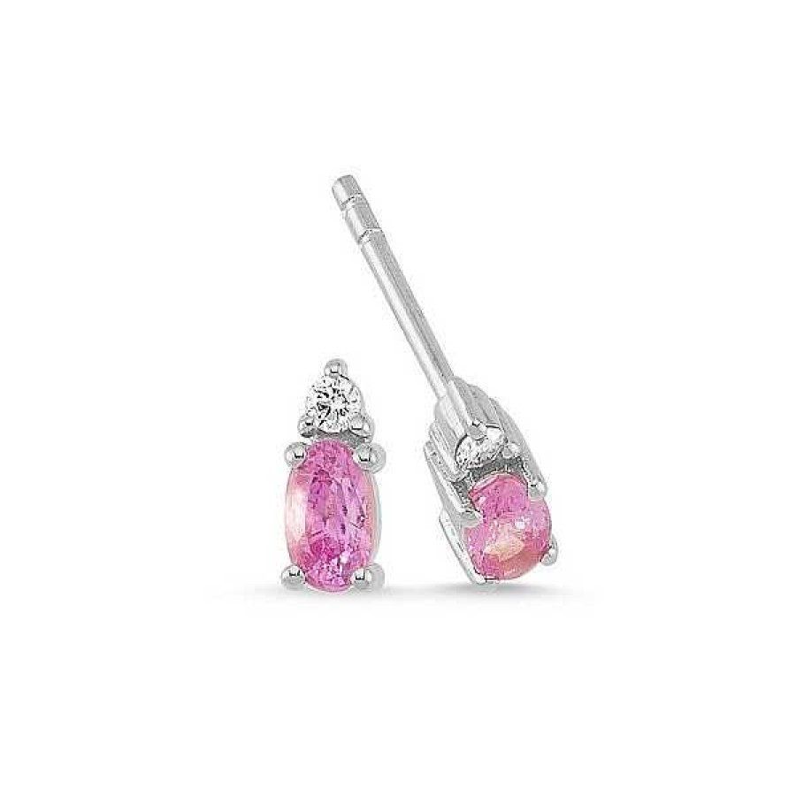 Ohrringe Nuran | Petit Oval - Ohrringe Mit Rosa Saphiren Aus 14 Karat Wei Gold. Insgesamt 0,05 Ct.