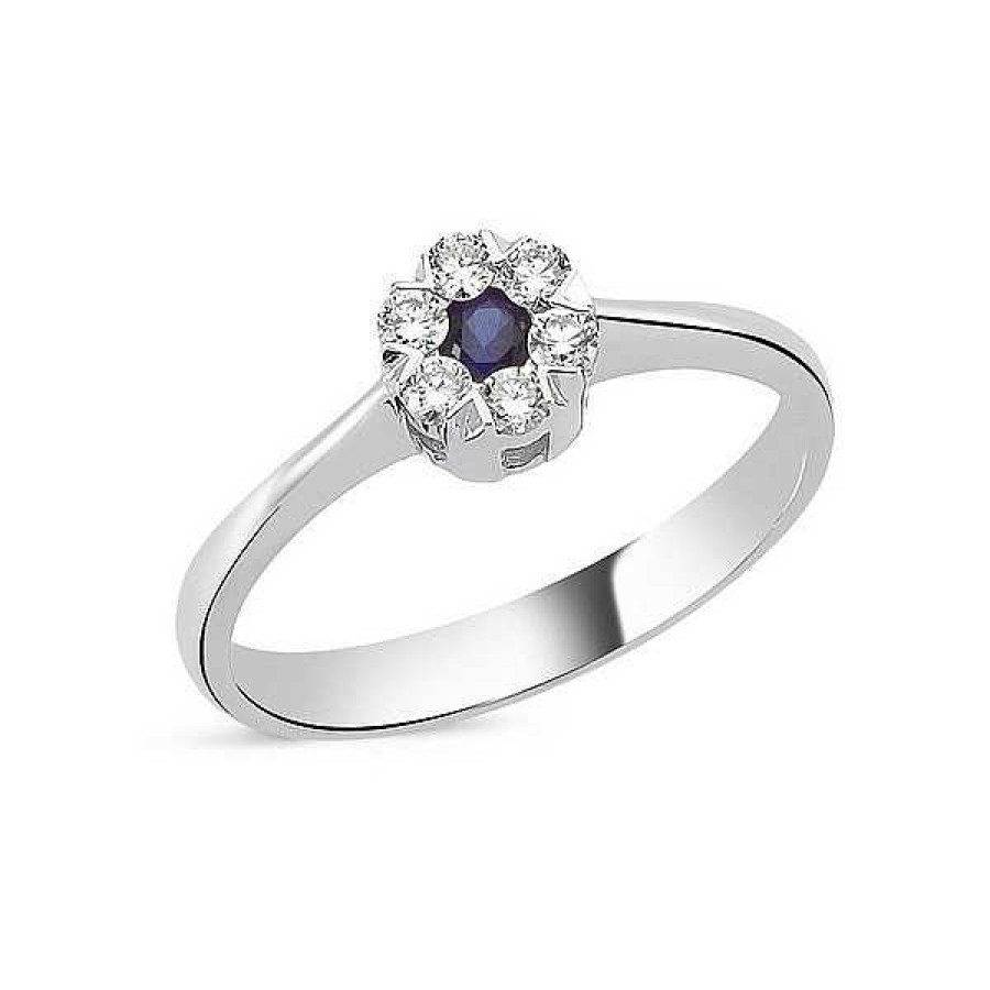 Ringe Nuran | Flora Diamantring - 14 Karat Wei Gold Mit Blauem Saphir Und Diamanten Insgesamt 0,18Ct