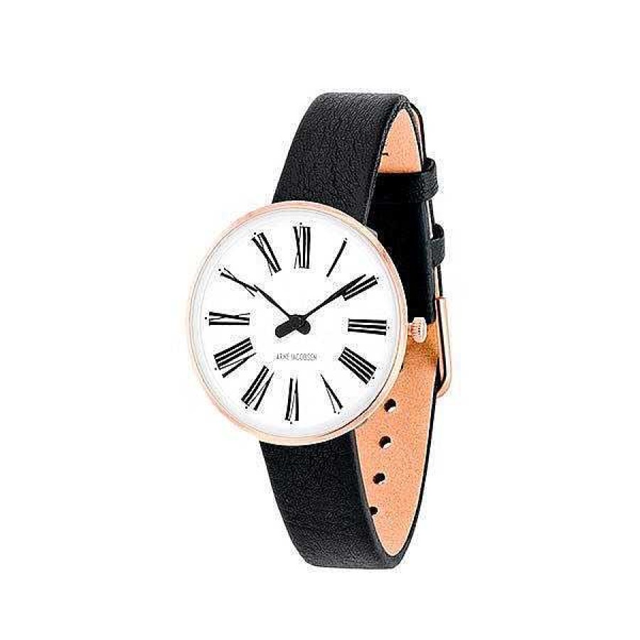 Uhren Arne Jacobsen | Arne Jacobsen - Roman Watch - 40 - Wei Es Zifferblatt, Schwarzes Armband, Ip Rose Gold Geh Use