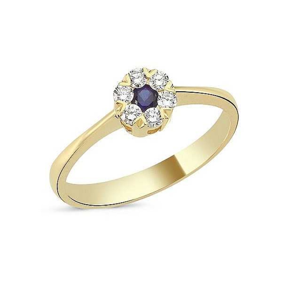 Ringe Nuran | Flora Diamantring - 14 Kt Gold Mit Blauem Saphir Und Diamanten Insgesamt 0,18Ct