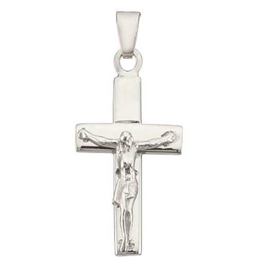 Anh Nger BNH | Breiter Stolpe Kreuzanh Nger Mit Jesus In Silber - Gro 21,5X34