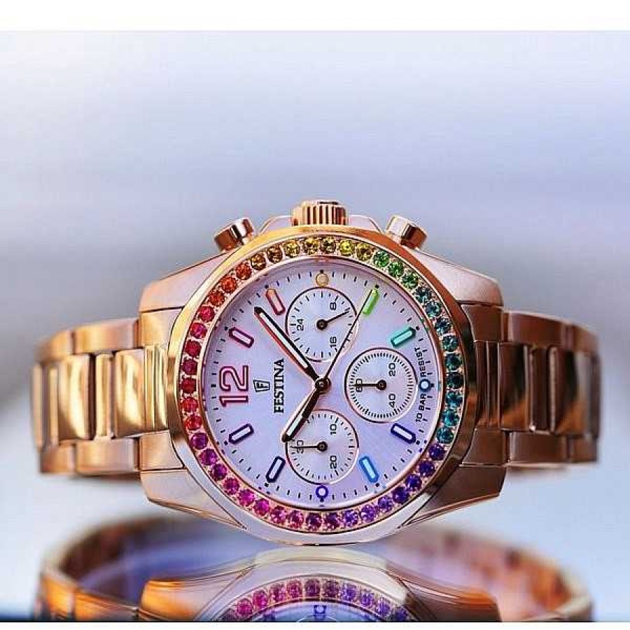 Uhren Festina | Festina - Rainbow Damenuhr In Ros Gold Mit Wei Em Zifferblatt Und Zirkoniumdioxid