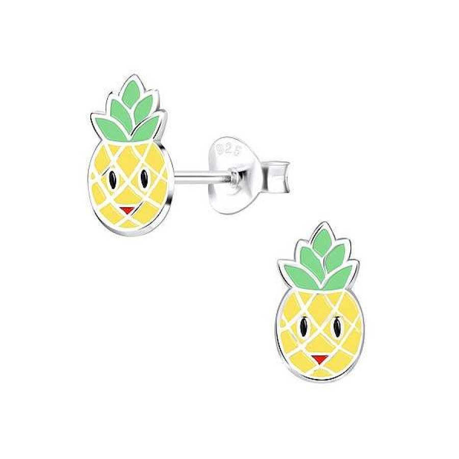 Kinderschmuck ByBirch | Bybirch Kinder - Ohrringe In Silber Mit L Chelnder Ananas