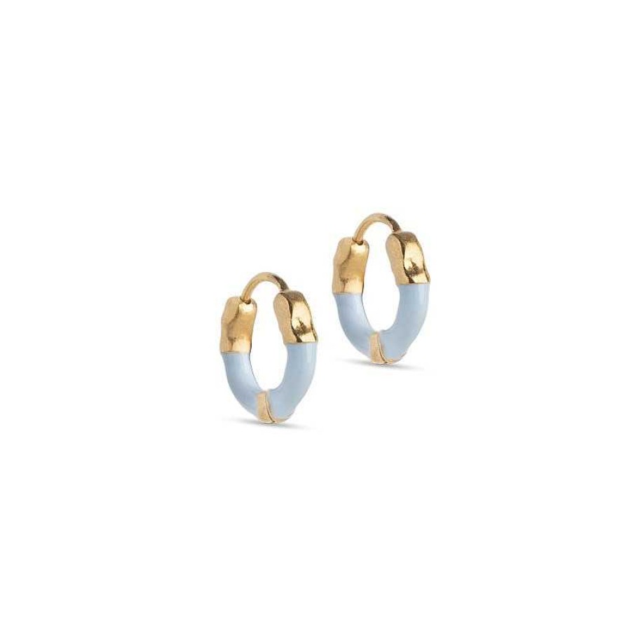 Ohrringe Enamel Copenhagen | Enamel - Lina Large Hoops Aus Vergoldete Silber M Hellblau