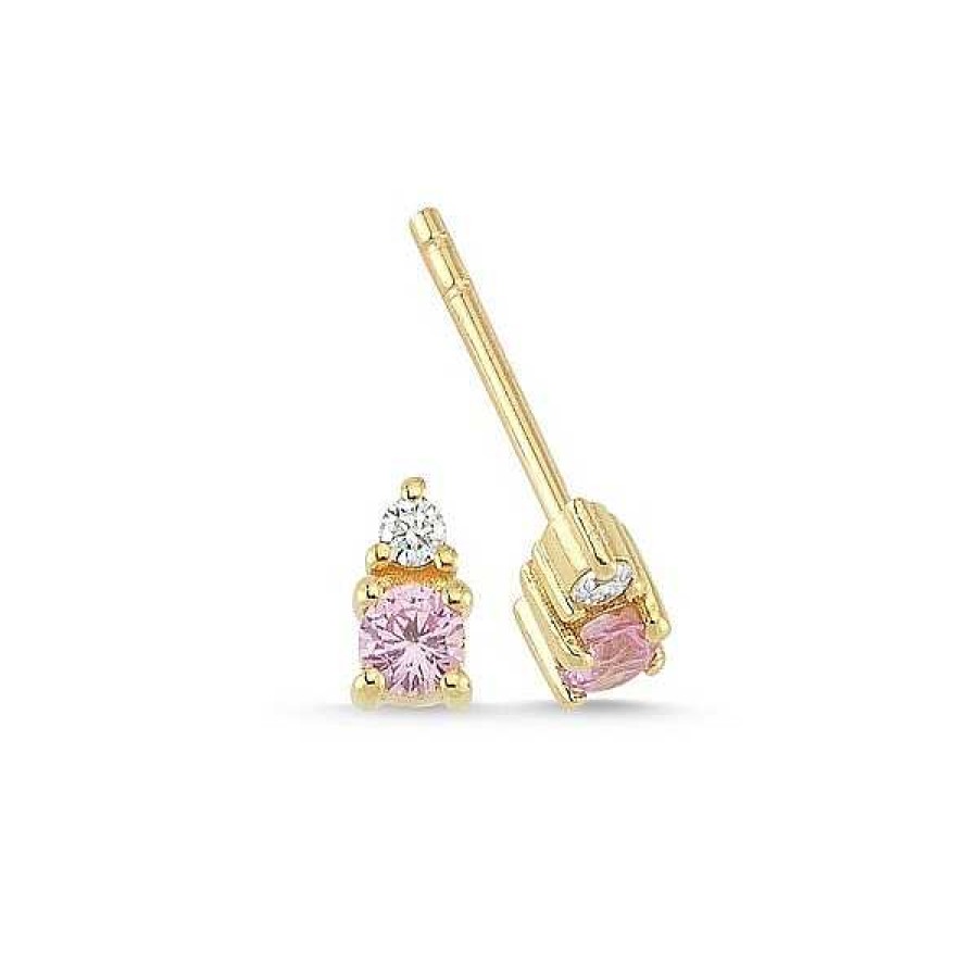 Ohrringe Nuran | Petit - Ohrringe Aus 14-Kar Tigem Gold Mit Rosa Saphiren Und Diamanten Von Insgesamt 0,05 Ct.