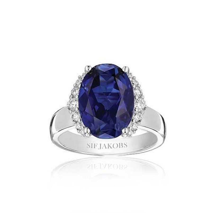 Ringe Sif Jakobs Jewellery | Sif Jakobs - Ellisse Grande Ring Aus Silber Mit Blauem Zirkon