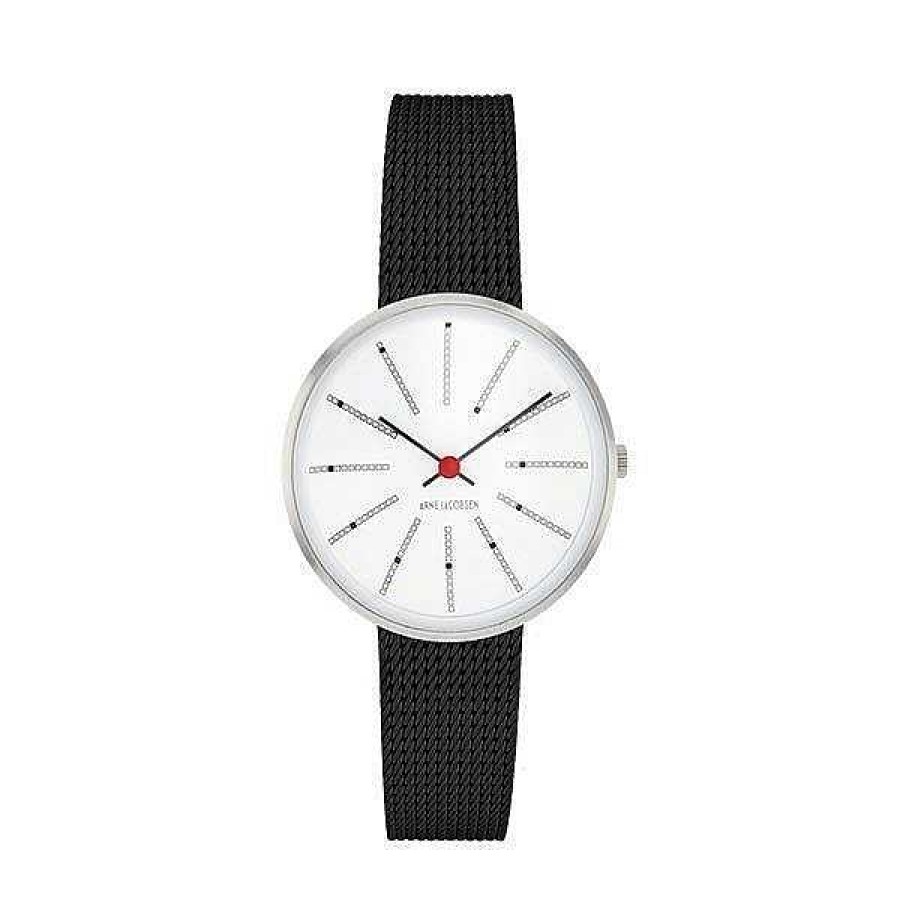 Uhren Arne Jacobsen | Arne Jacobsen - Bankers Watch - 30 - Wei Es Zifferblatt, Schwarzes Mesh-Armband