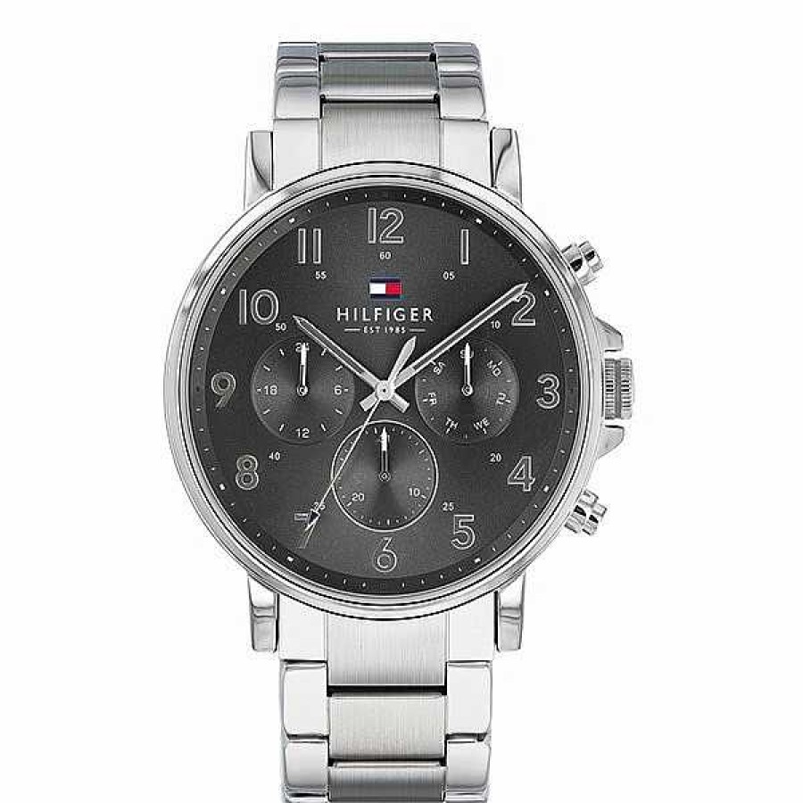 Uhren Tommy Hilfiger | Tommy Hilfiger - Herrenuhr Aus Silber Mit Schwarzem Zifferblatt