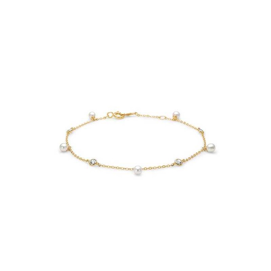 Armb Nder Mads Z | Mads Z - Aspen Armband Aus 8Kt. Gold Mit Zirkonia Und Perlen