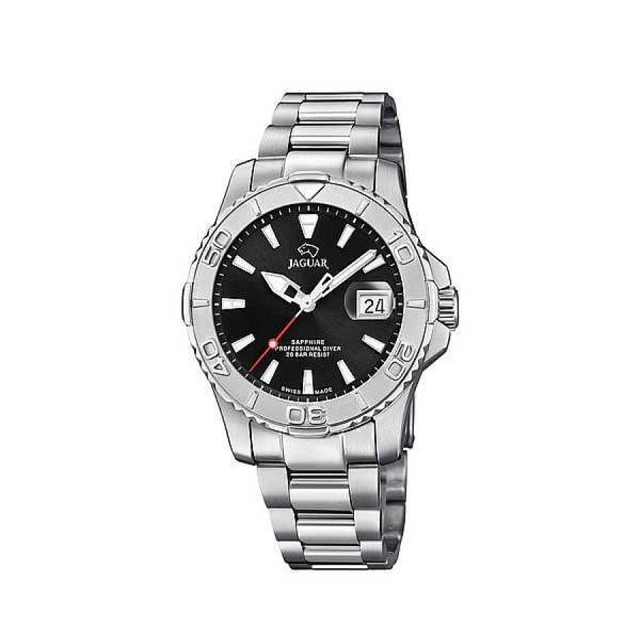 Uhren Jaguar | Jaguar - Unisex Executive Diver Mit Schwarzem Zifferblatt Und Stahlarmband