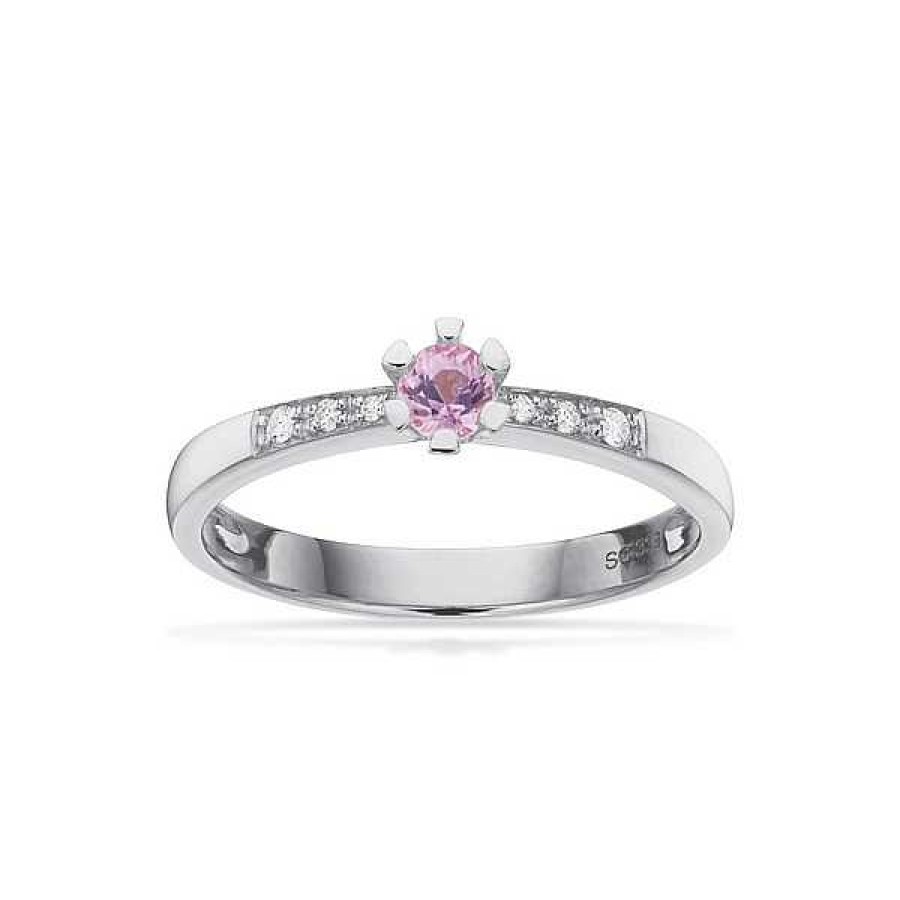 Ringe Scrouples | Vida Darling Ring 8 Karat Wei Gold Mit Rosa Saphiren Und Diamanten