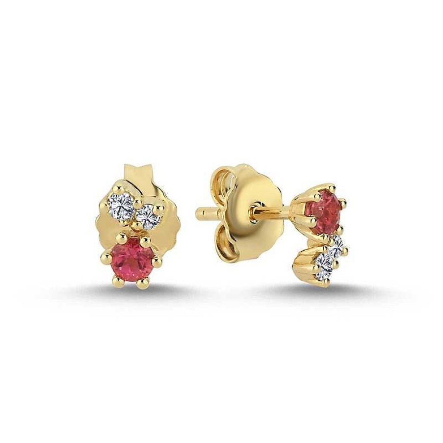 Ohrringe Nuran | Nuran - Glitzernde Ohrstecker Aus 14Kt. Gold Mit Rosa Turmalin Und 0,06Ct