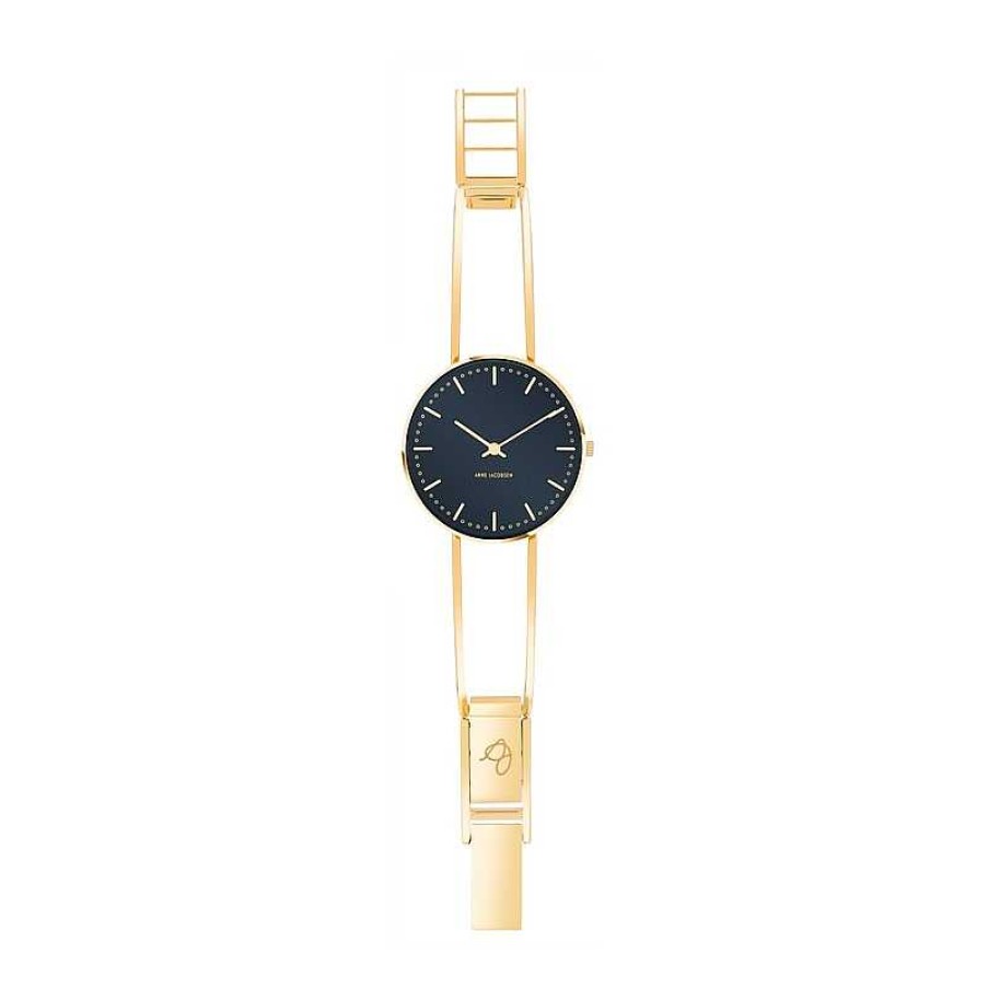 Uhren Arne Jacobsen | Arne Jacobsen - Oxford Blue Rathaus-Armreif Uhr - 34 - Oxford Blaues Zifferblatt Und Goldener Armreif