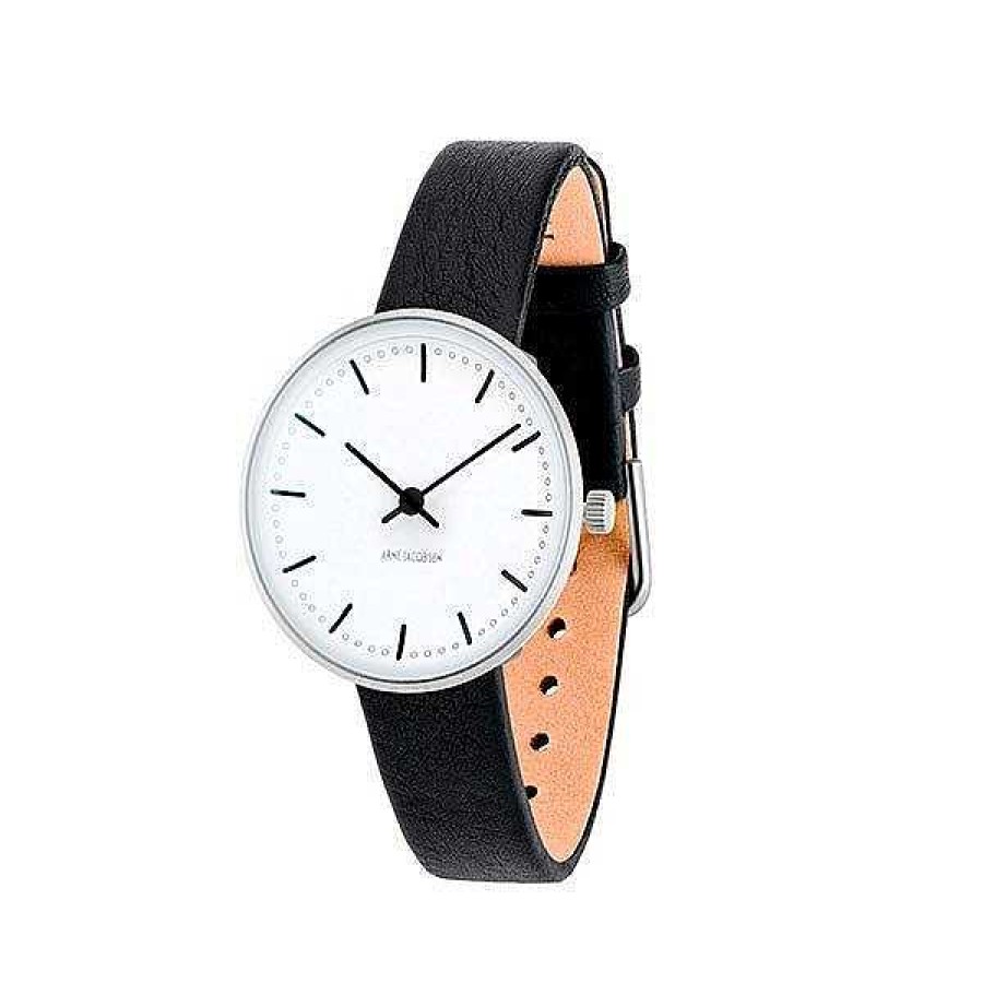 Uhren Arne Jacobsen | Arne Jacobsen - City Hall Watch - 30 - Wei Es Zifferblatt, Schwarzes Armband