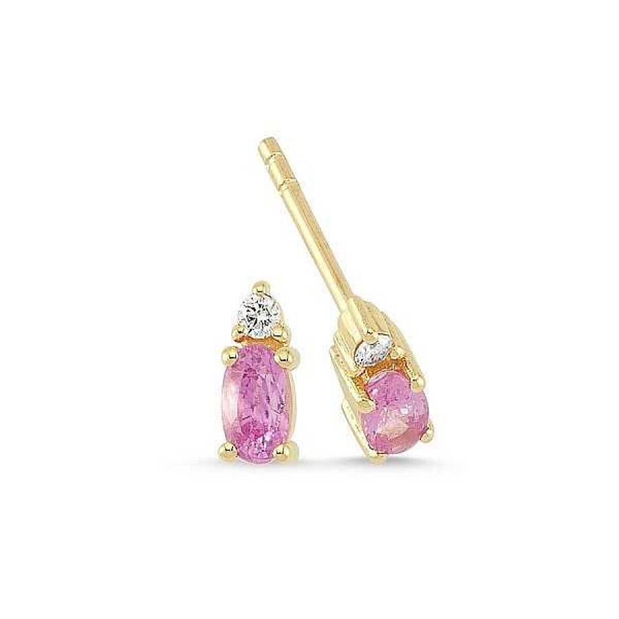 Ohrringe Nuran | Petit Oval - Ohrringe Mit Rosa Saphiren Aus 14 Karat Gold. Insgesamt 0,05 Ct.