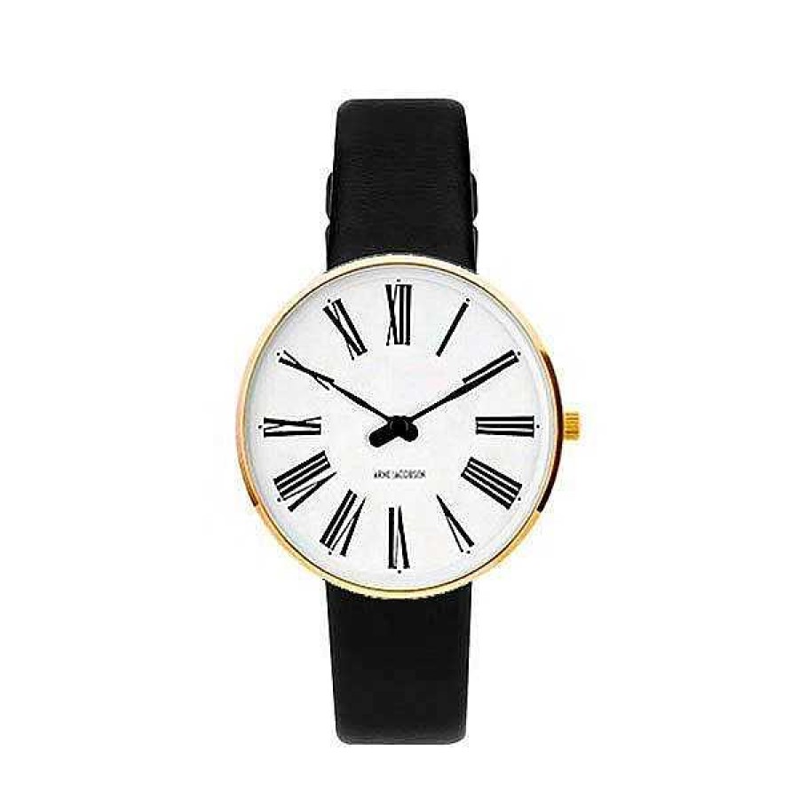 Uhren Arne Jacobsen | Arne Jacobsen - Roman Watch - 34 - Wei Es Zifferblatt, Schwarzes Armband, Geb Rstetes Ip-Goldgeh Use