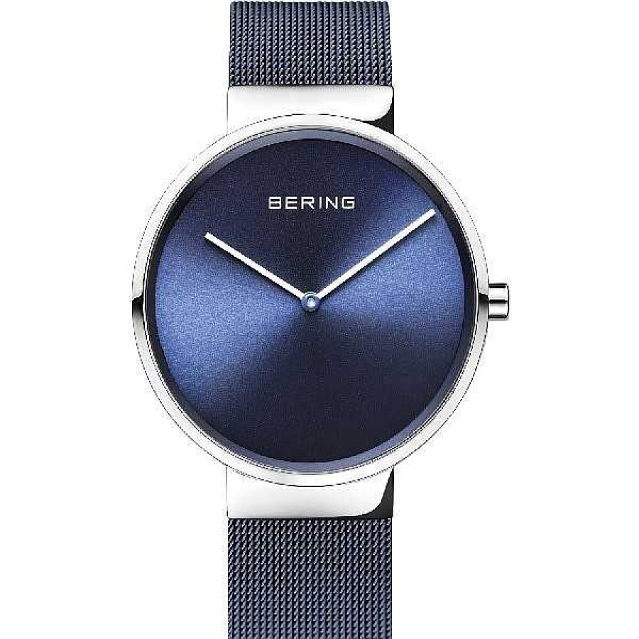 Uhren BERING | Bering Klassisches Unisex-Armband In Poliertem Silber Und Blauem Mesh