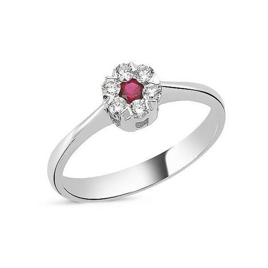 Ringe Nuran | Flora Diamantring - 14 Kt Wei Gold Mit Rubin Und Diamanten Insgesamt 0,18Ct