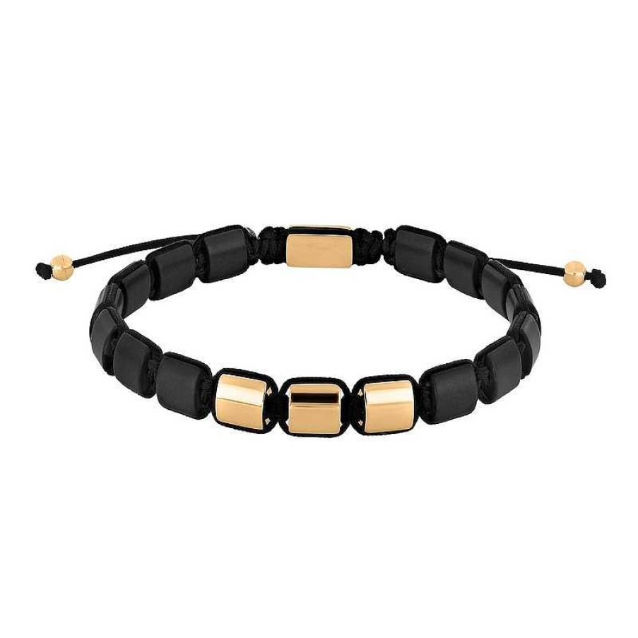 Armb Nder Nordahl Andersen | Son Of Noa - Herrenarmband 3Xsquare Aus Vergoldete Stahl Mit Schwarzem Onyx